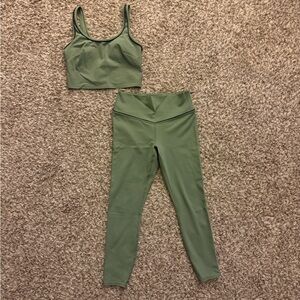 JoyLab Olive Green Leggings and Crop Top Set